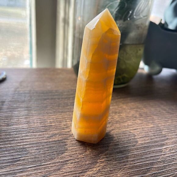 Orange Calcite tower small banding standing point polished decor natural - Picture 4 of 7